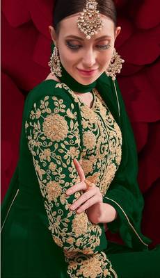  embroidered long Indian green anarkali salwar suit in georgette for wedding party wear 3