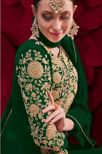  embroidered long Indian green anarkali salwar suit in georgette for wedding party wear