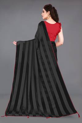 ready to wear black georgette satin stripes plain saree piece 3