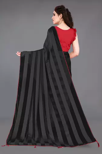 ready to wear black georgette satin stripes plain saree piece