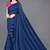 Navy blue georgette satin stripes plain ready to wear saree with unstitched blouse piece