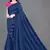 Navy blue georgette satin stripes plain ready to wear saree with unstitched blouse piece