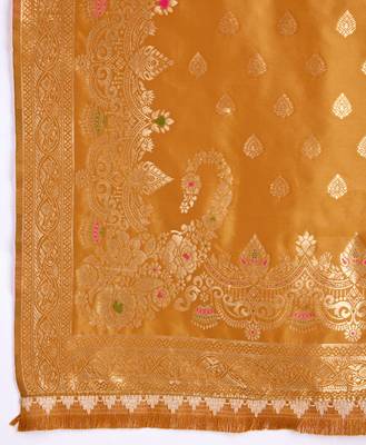  mustard viscose silk floral embroidered straight kurta with pant & jacquard dupatta 4