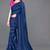 Navy blue georgette satin stripes plain ready to wear saree with unstitched blouse piece