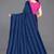 Navy blue georgette satin stripes plain ready to wear saree with unstitched blouse piece