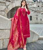  pink viscose silk floral embroidered straight kurta with pant & jacquard dupatta