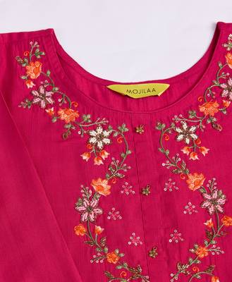  pink viscose silk floral embroidered straight kurta with pant & jacquard dupatta 2
