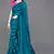 ready to wear rama blue georgette satin stripes plain saree with unstitched blouse piece