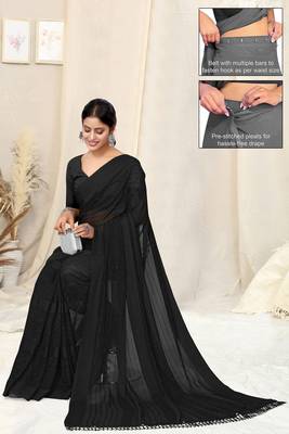 black georgette plain/zari work satin woven border pre-stitched saree piece 3