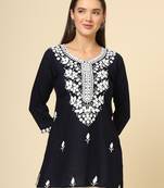 Black chikankari thread embroidery work rayon fabric formal girlie short kurti