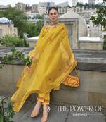  yellow viscose silk floral embroidered straight kurta with pant & dupatta