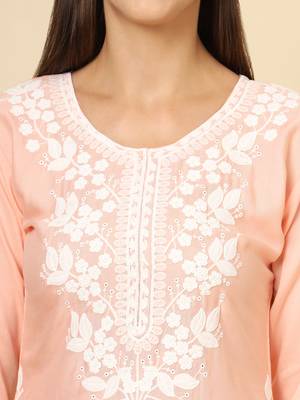 Pink chikankari thread embroidery work rayon fabric formal girlie short kurti 2