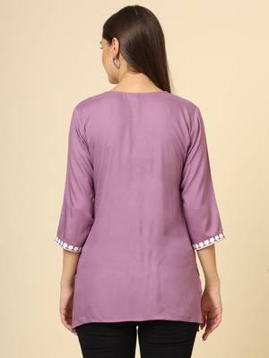 Purple chikankari thread embroidery work rayon fabric formal girlie short kurti 2