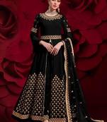  embroidered long Indian black anarkali salwar suit in georgette for wedding party wear