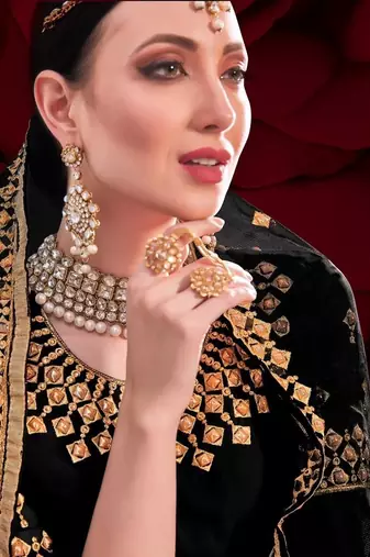  embroidered long Indian black anarkali salwar suit in georgette for wedding party wear