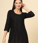 Black colour ethnic luckhnowi chikankari embroidery work rayon fabric formal casual girlie short kurti