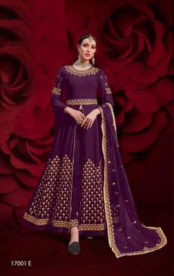  embroidered long Indian wine anarkali salwar suit in georgette for wedding party wear 1