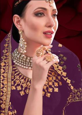  embroidered long Indian wine anarkali salwar suit in georgette for wedding party wear 2