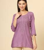 Beautiful purple rayon chikankari work fancy girlish casual short kurti