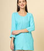 Beautiful blue rayon chikankari work fancy girlish casual short kurti