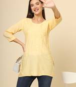 Beautiful yellow rayon chikankari work fancy girlish casual short kurti
