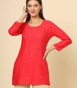Beautiful red rayon chikankari work fancy girlish casual short kurti