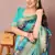 Turquoise Art Silk Shibori Print/Laheriya Print Golden Zari Border Saree With Unstitched Blouse Piece