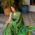 Green chiffon warli print saree with unstitched blouse piece