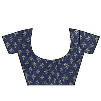 Navy blue vichitra silk blend floral print ready to wear saree with unstitched blouse piece 5