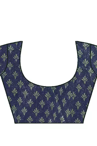 Navy blue vichitra silk blend floral print ready to wear saree with unstitched blouse piece