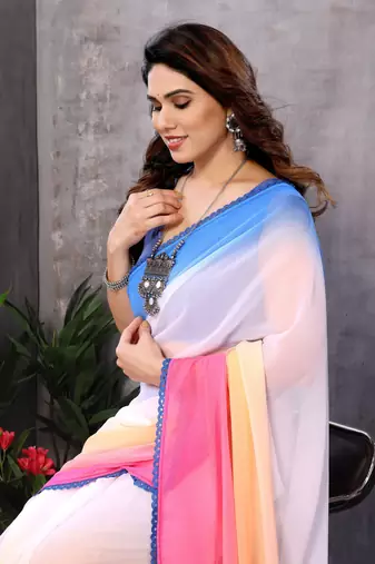 pre-stitched multy georgette c saree festive party looks