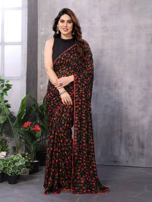 ready to wear black georgette c saree festive party looks 1
