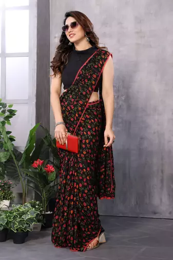 ready to wear black georgette c saree festive party looks