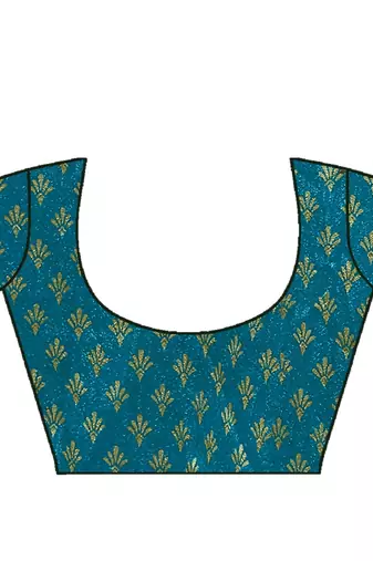 rama blue vichitra silk blend floral print ready made saree piece