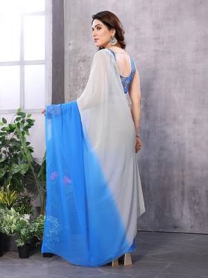 pre-stitched blue georgette c saree festive party looks 2