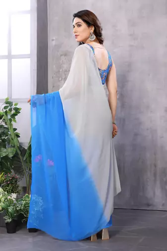 pre-stitched blue georgette c saree festive party looks