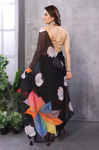 pre draped black georgette c saree festive party looks