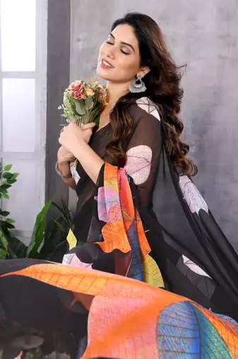 pre draped black georgette c saree festive party looks
