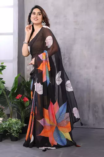 pre draped black georgette c saree festive party looks