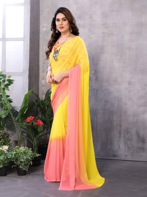 ready made yellow georgette c saree festive party looks 1