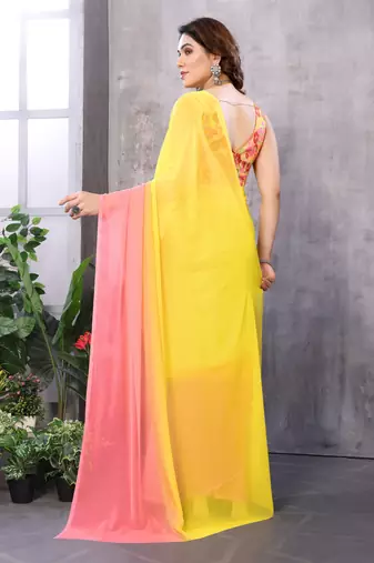 ready made yellow georgette c saree festive party looks