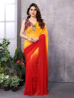 pre-stitched orange georgette c saree festive party looks 1