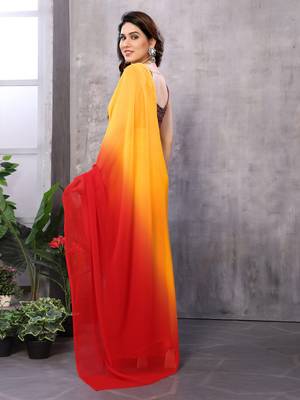 pre-stitched orange georgette c saree festive party looks 2