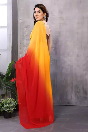 pre-stitched orange georgette c saree festive party looks