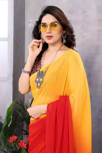 pre-stitched orange georgette c saree festive party looks