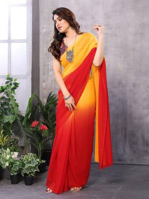 pre-stitched orange georgette c saree festive party looks 4