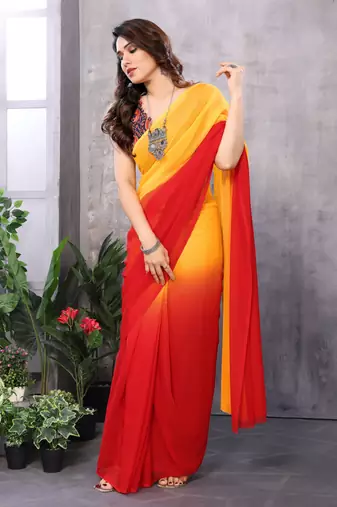 pre-stitched orange georgette c saree festive party looks