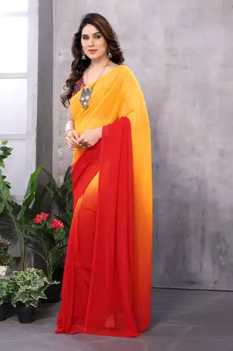 pre-stitched orange georgette c saree festive party looks