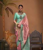 Pink Ethnic Woven Designer Handloon Linen c Festive Wear Girlie Saree