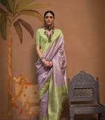 Levender Ethnic Woven Designer Handloon Linen c Festive Wear Girlie Saree